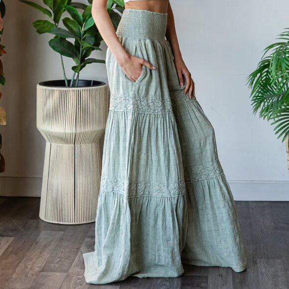 Oli & Hali Washed Smocked Waist Tiered Wide Leg Flare Pants NEW Size XL - Picture 5 of 6